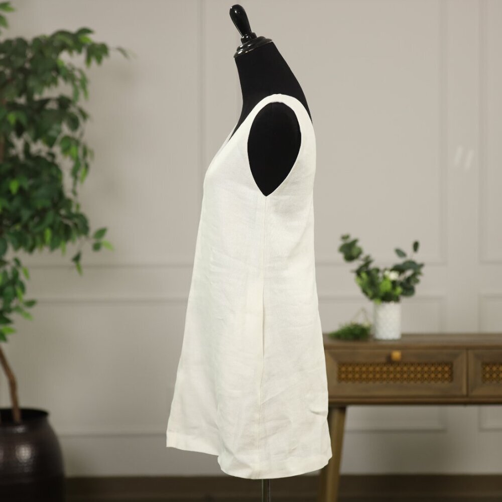 Theory White Linen Blend V Neck Shift Dress Minimalist Quiet Luxury Coastal - Picture 8 of 9